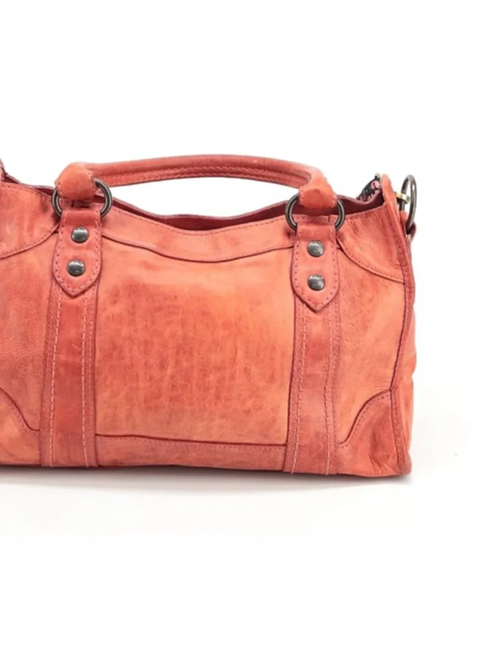 Frye Melissa Washed Leather Satchel Burnt Orange Boho Embroidered Strap EUC